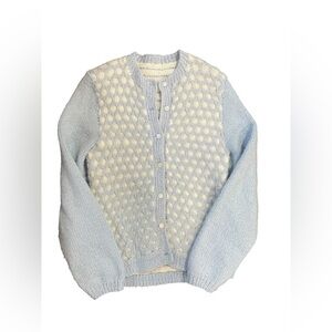 Unbranded Handmade Blue & Cream Knitted Long Sleeve Cardigan Small Women’s EUC